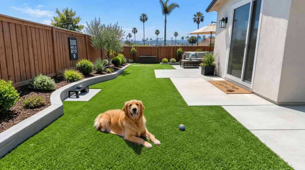 The Backyard Surprise: A San Diego Homeowner Said Yes and Won Big 1 Finished pet turf backyard installation in San Diego, California 92105 by JG Lawns Turf